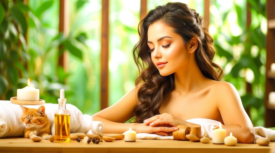 Therapist performing a full body massage with oil